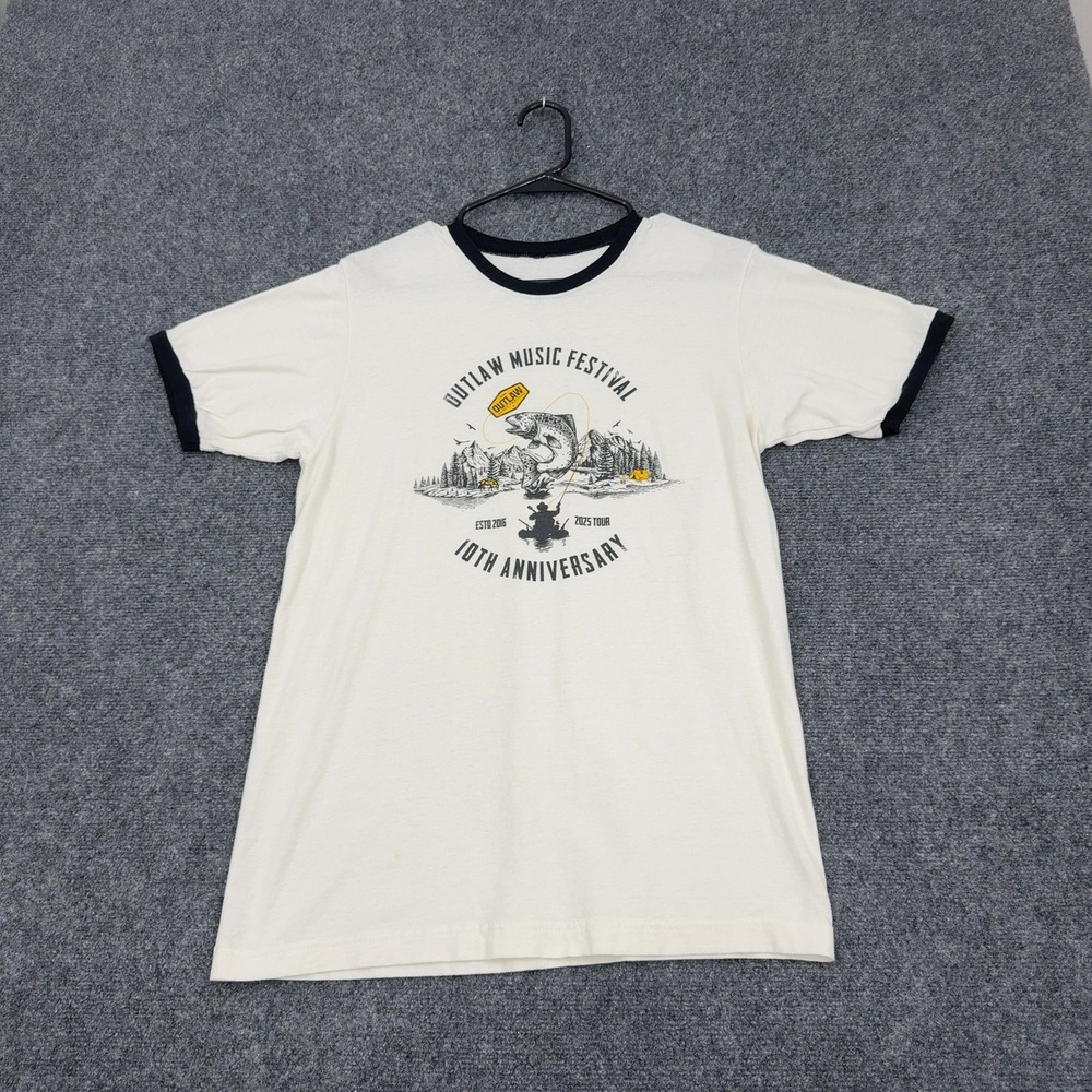 Outlaw Music Festival T Shirt Mens S White Cotton Ringer 10th Anniversary Tour